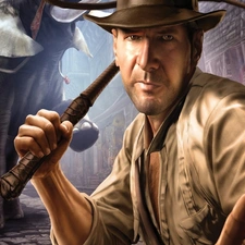 a man, Elephant, Indiana Jones, Hat