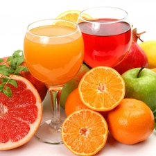 Juices, Fruits, glasses