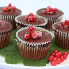 Muffins, currants, leaves, chocolate