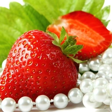 leaves, strawberries, Pearl