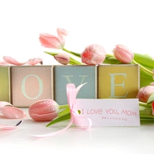 Pink, Blocks, letters, Tulips