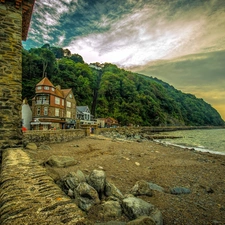 Stones, Coast, Lynmouth, England, Houses, Beaches