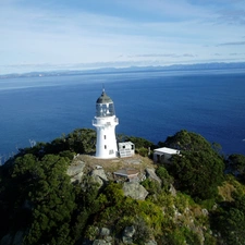 Lighthouse, sea, mountains, maritime