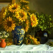 ornamental, Vase, Nice sunflowers
