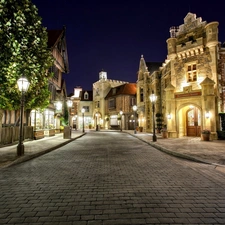 Town, Night, HDR, Disneyland, USA, Houses, Street, California