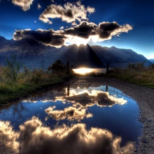 reflection, clouds, Mountains