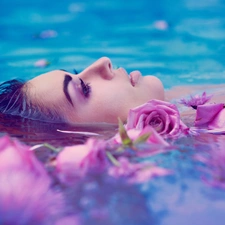 Women, roses, relaxation, water
