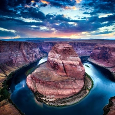 Sky, canyon, River, clouds