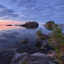 Islets, Lake Ladoga, rocks, trees, Karelia, Russia, clouds, Great Sunsets, viewes