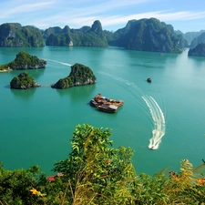 Halong Bay, sea, Islands, Aerial View of Vietnam
