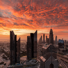 skyscrapers, Dubaj, Sky, skyscraper, United Arab Emirates, Great Sunsets, clouds