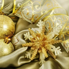 star, christmas, baubles, ribbon, Golden