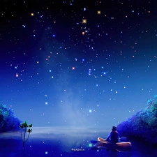star, Kagaya, canoeist, Sky, graphics
