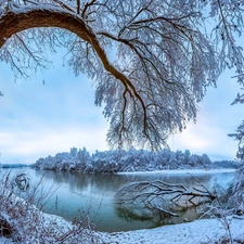 Stavropol Krai, Russia, snow, Snowy, viewes, Terek River, winter, trees
