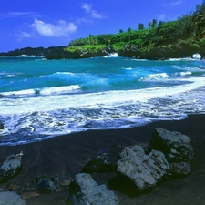 Stones, black, Maui, Aloha State Hawaje, sea, Beaches