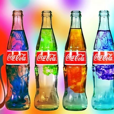 Coca-Cola, colors, text, Bottles