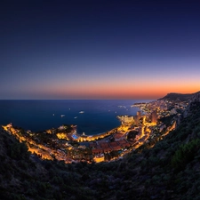 Monaco, illuminated, Town, Night