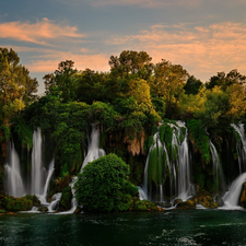 trees, Kravica Waterfalls, VEGETATION, Bosnia and Herzegovina, viewes, River
