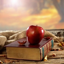 Autumn, Apple, Window, composition, Leaf, Book