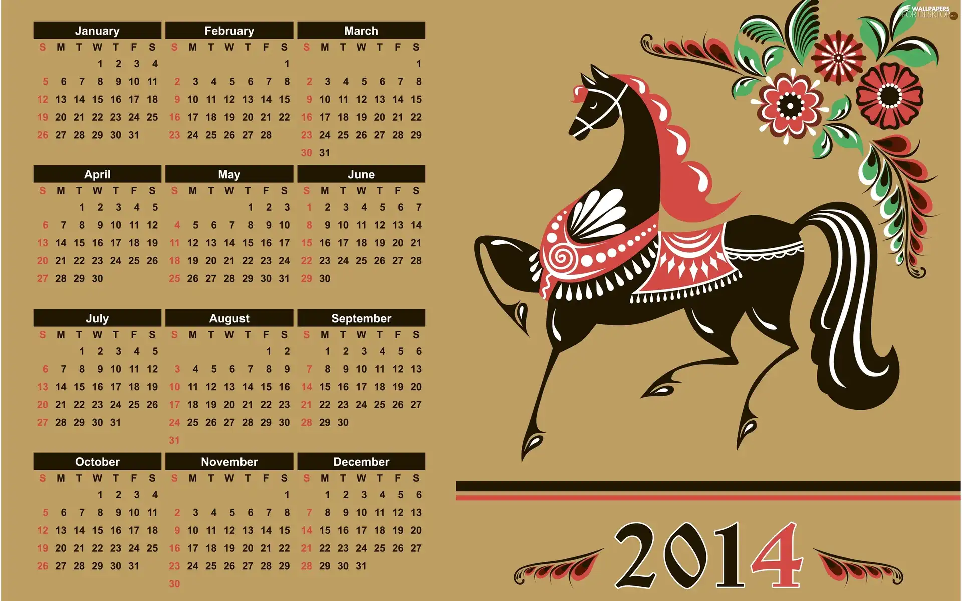 Horse, Calendar, 2014 Year