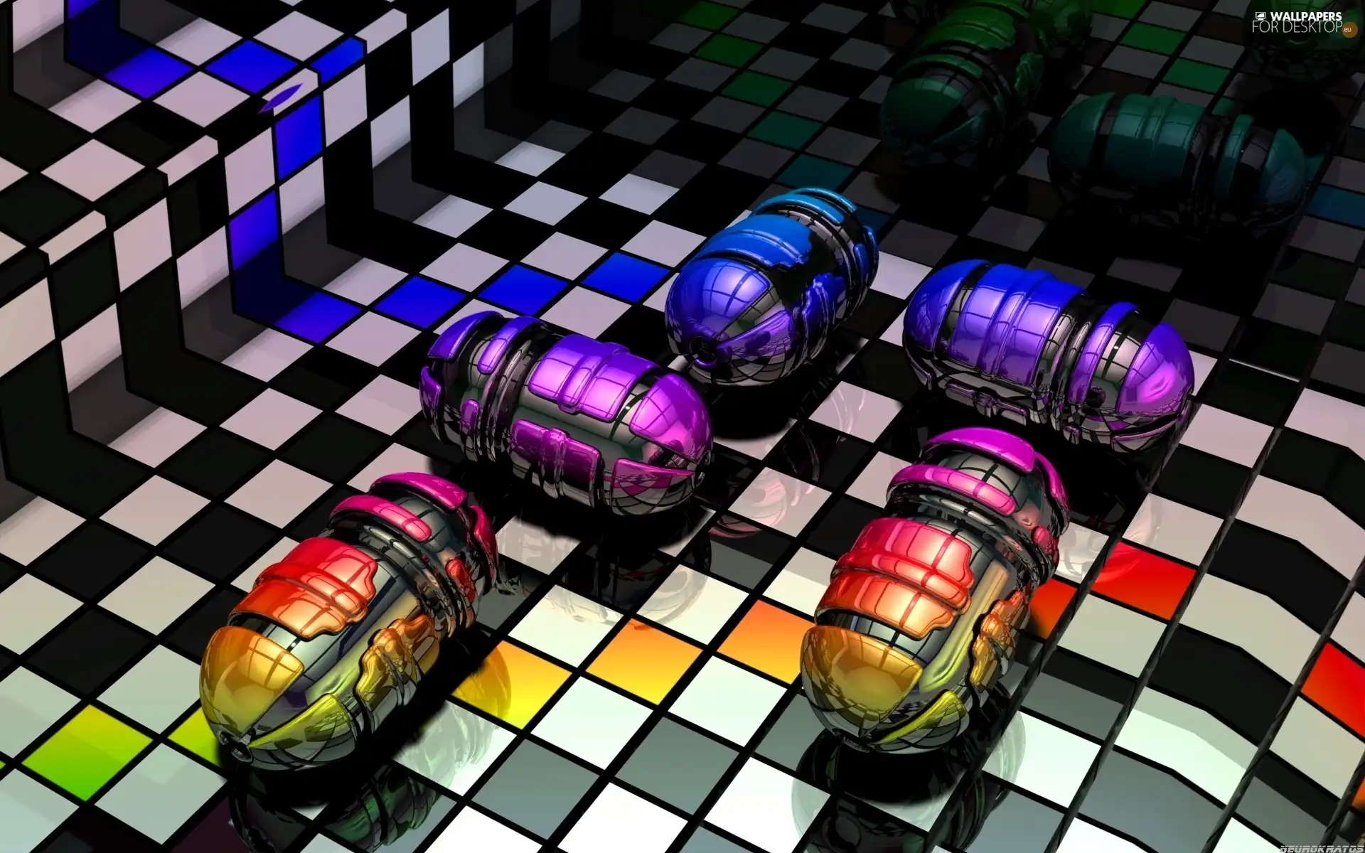 color, checkerboard, 3D, capsules