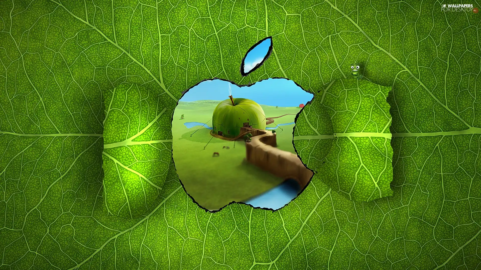 green ones, Apple, 3D, logo