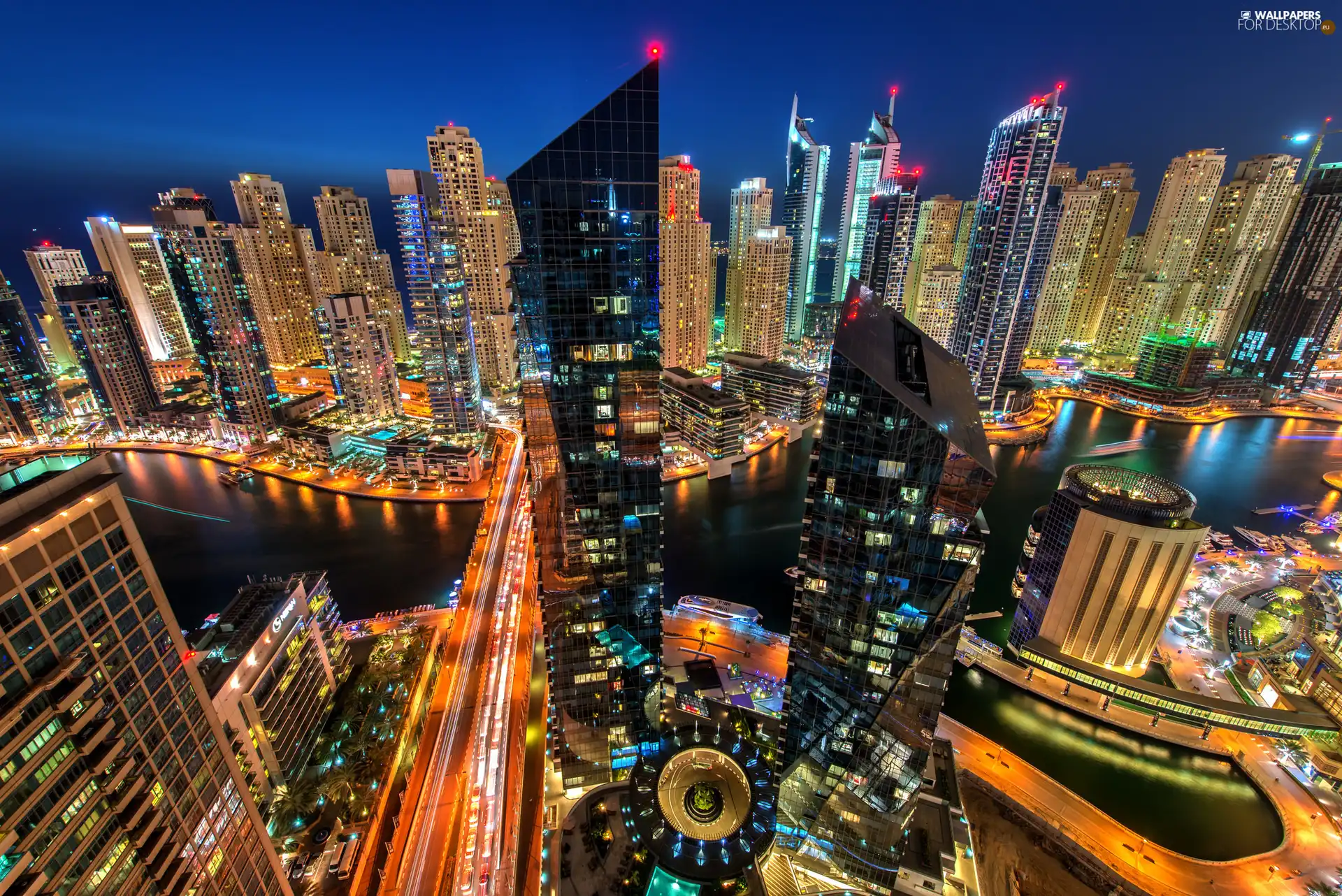 Dubaj, skyscraper, Aerial View, Night