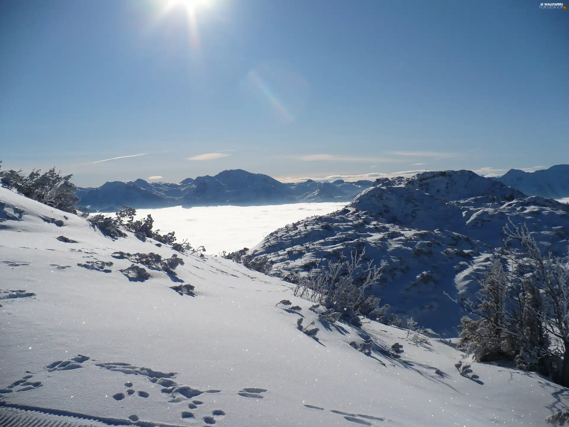 Mountains, Alps, an, snow, traces, winter