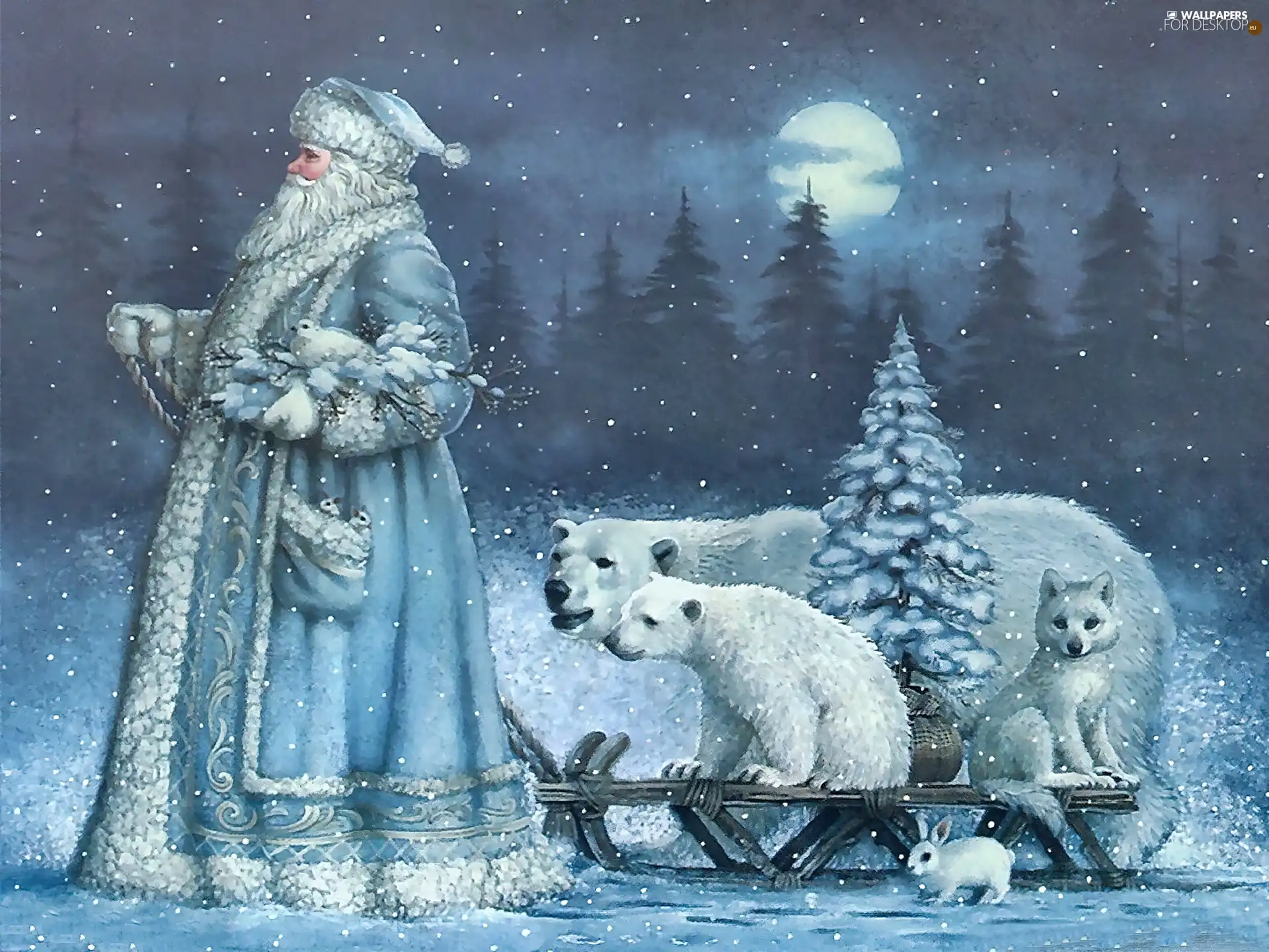 animals, Santa, sledge