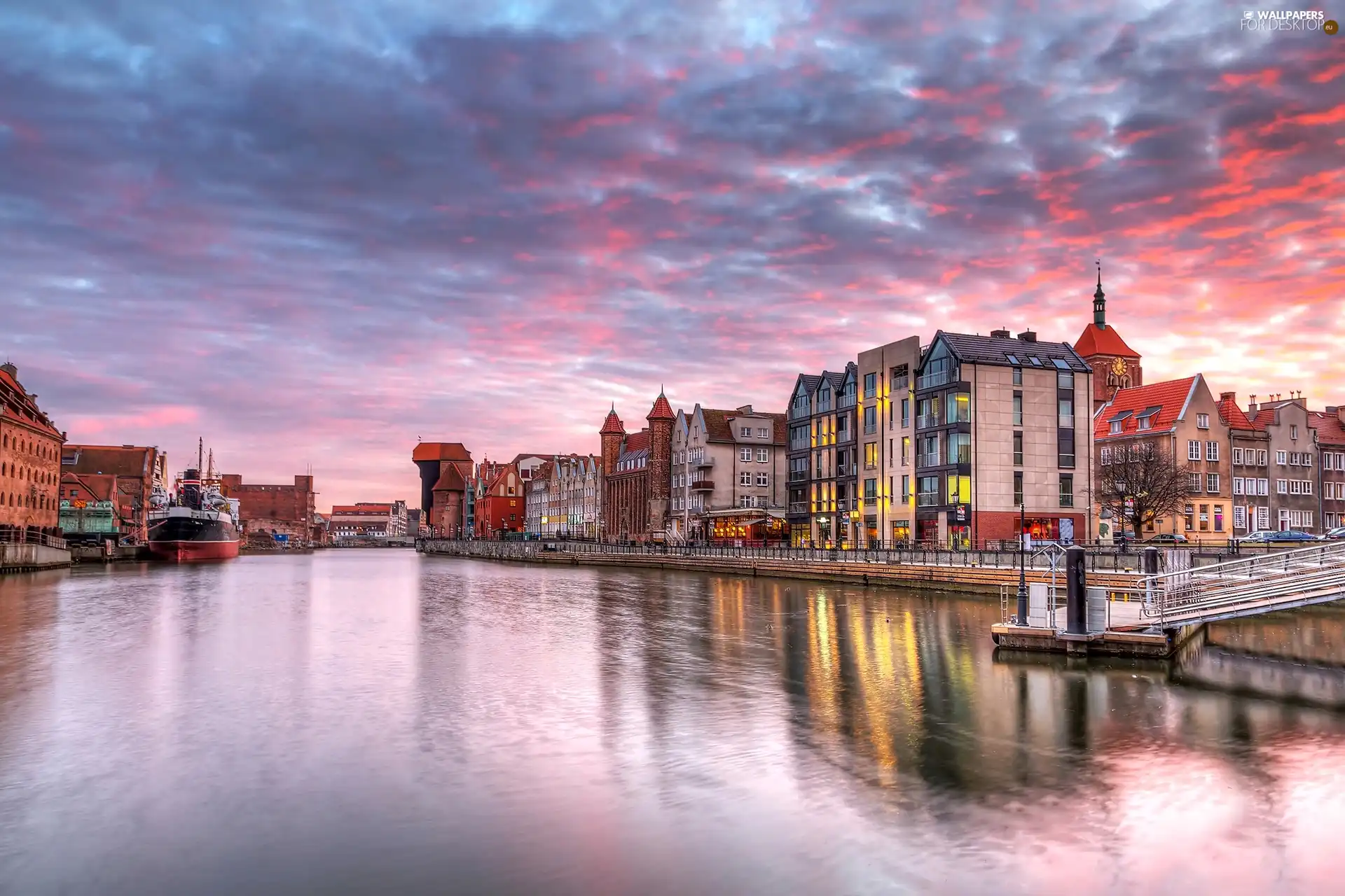 apartment house, River, Poland, Town, Gdańsk, motlawa