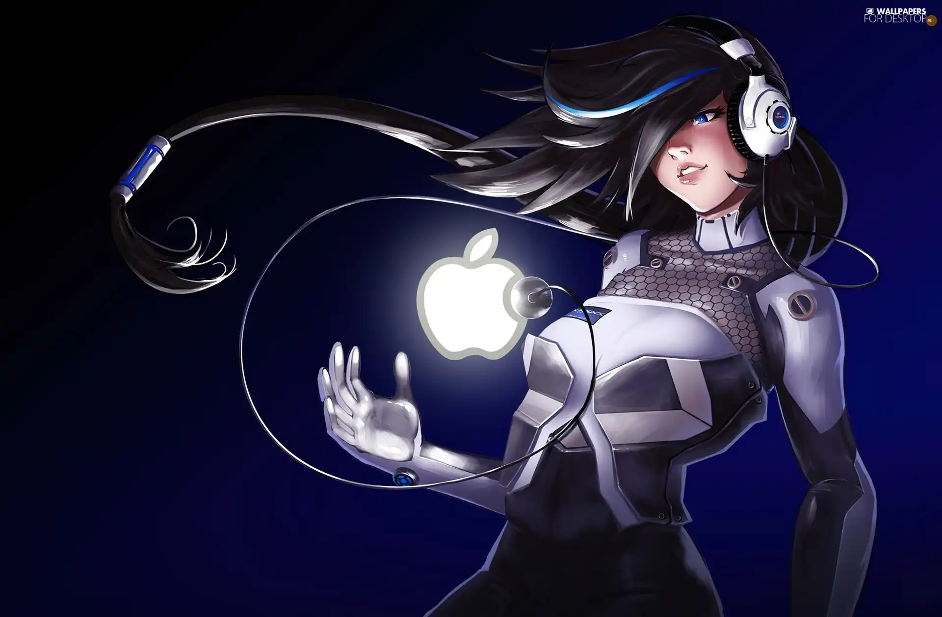 Apple, girl, HEADPHONES