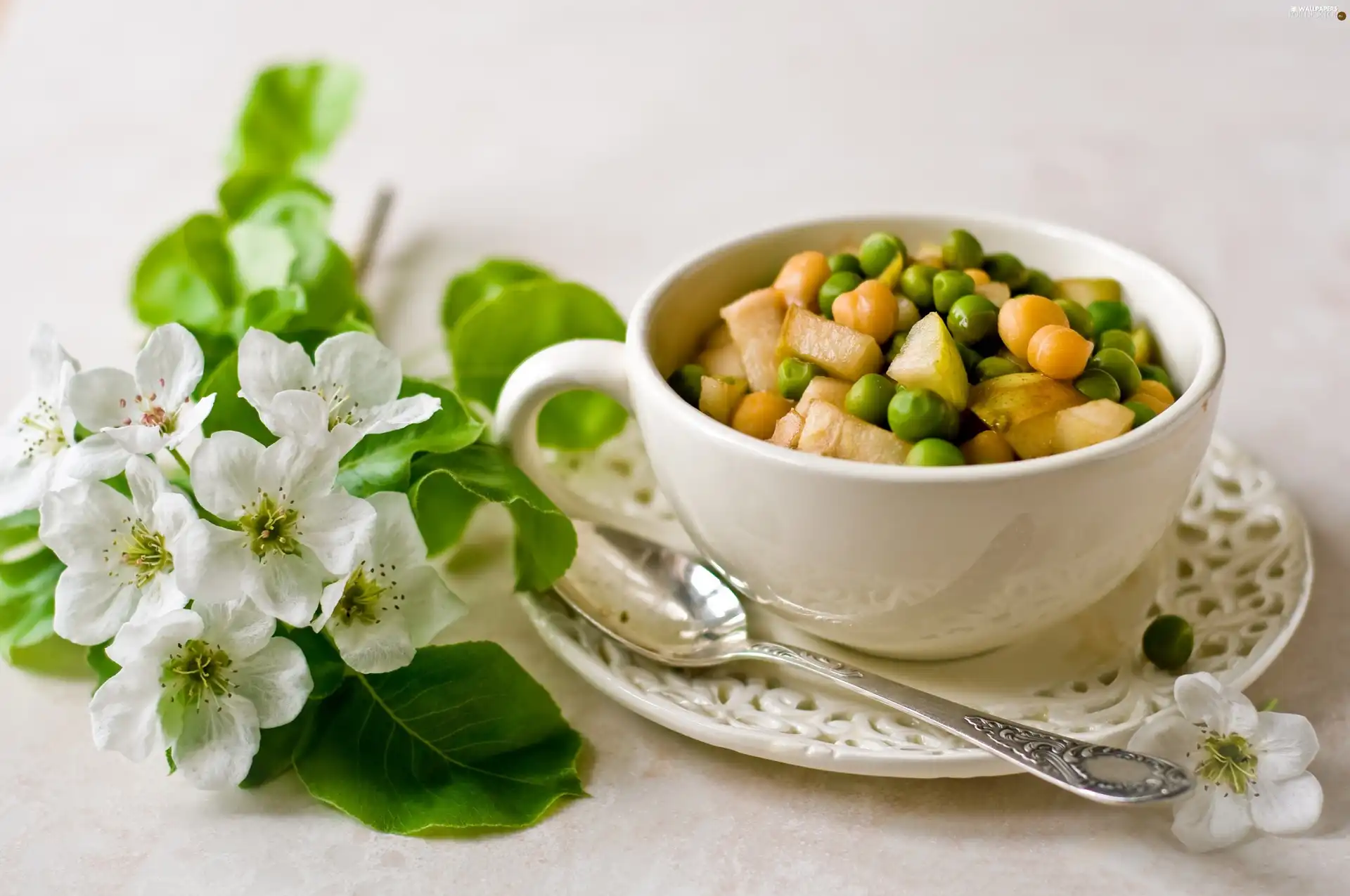 soup, Colourfull Flowers, apple, vegetable