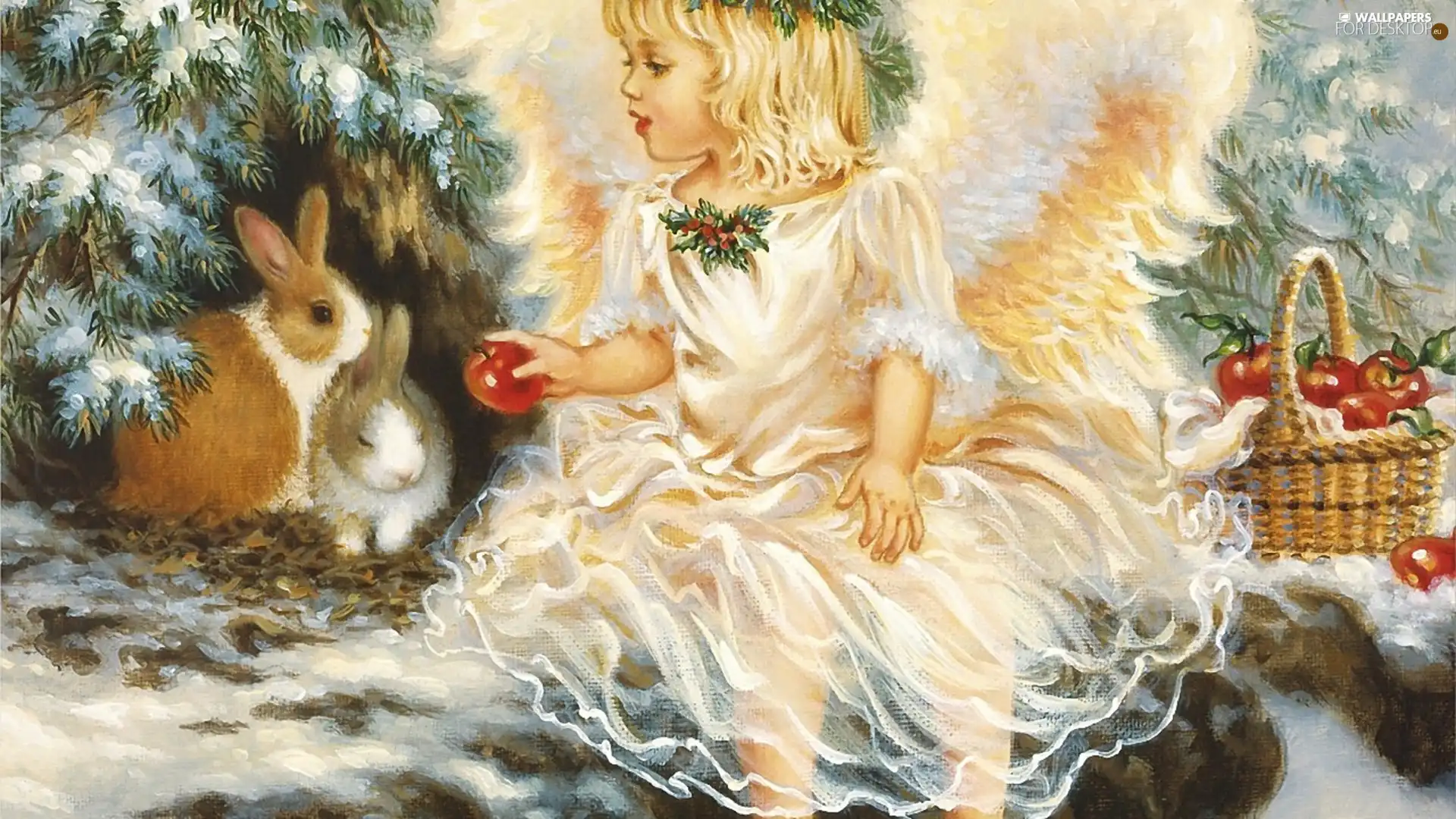 apples, Dona Gelsinger, angel, rabbits, small