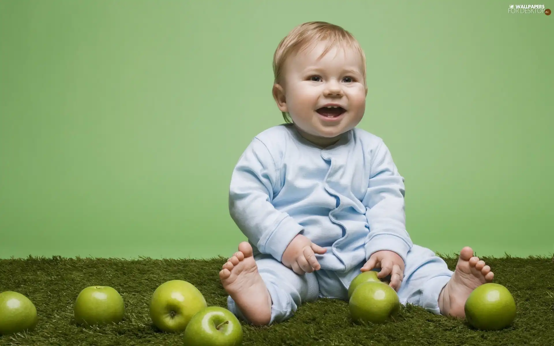 smiling, green ones, apples, Kid