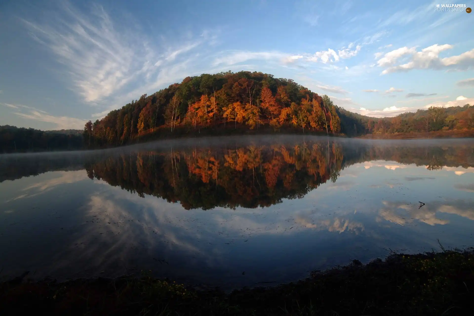 lake, Sky, autumn, forest