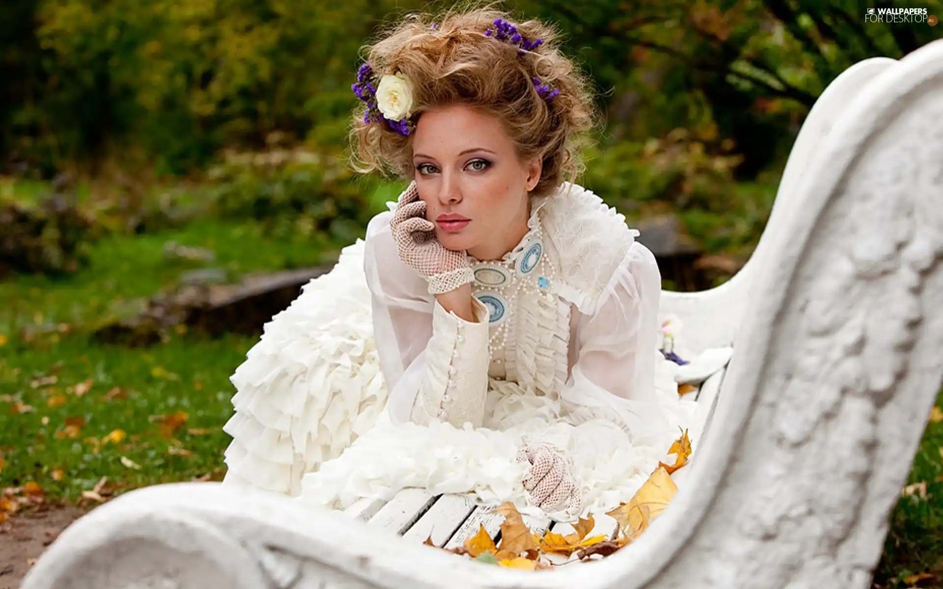 Autumn, Leaf, Flower, Bench, Women