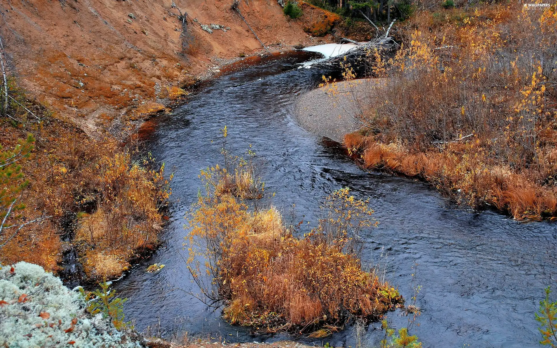 autumn, River, rocks