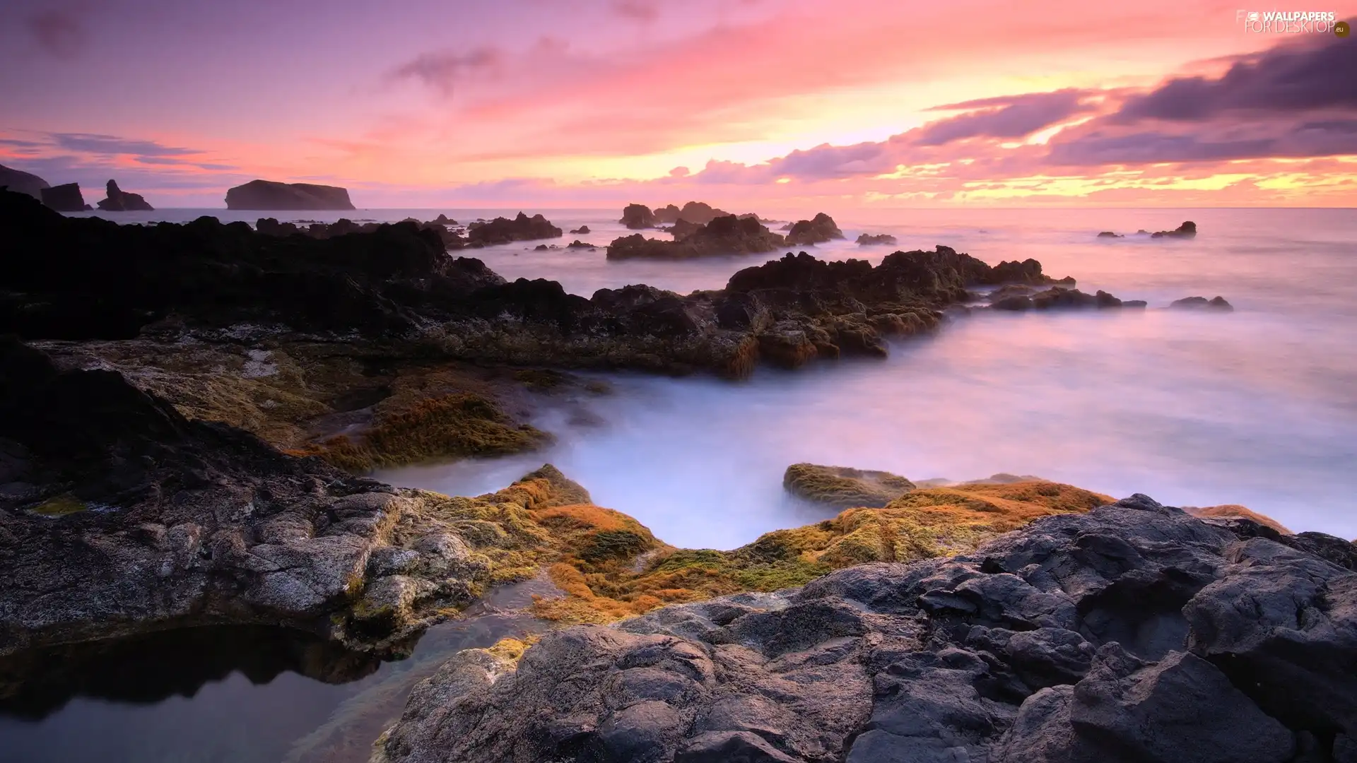 Azores, Portugal, rocks, Great Sunsets, sea