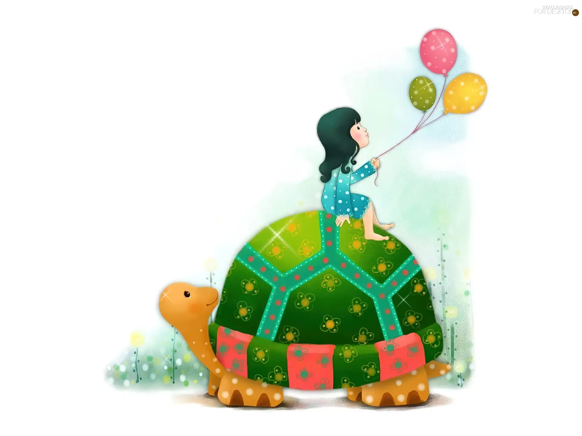 Kid, turtle, Balloons, color