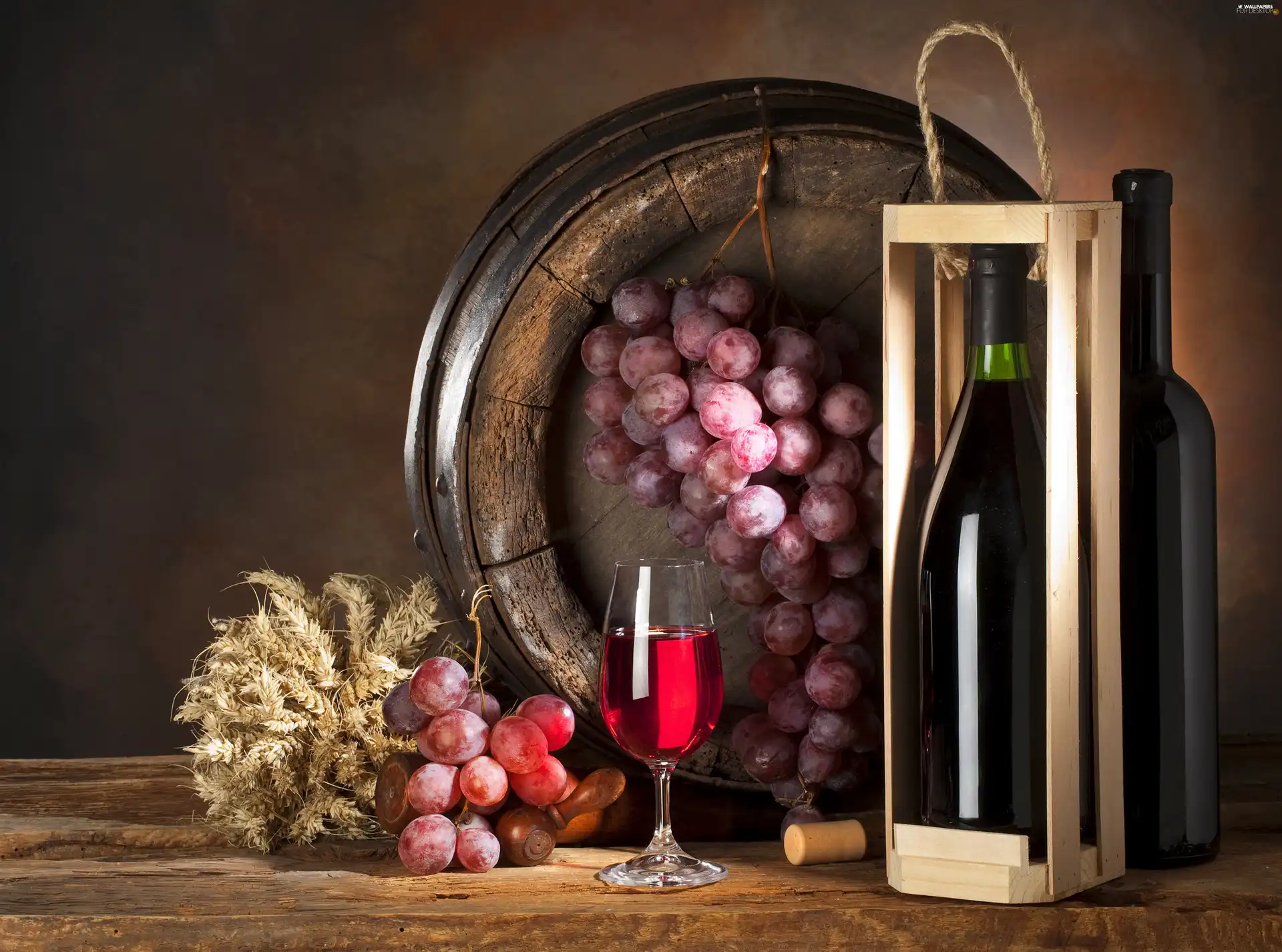 barrel, Wine, grapes