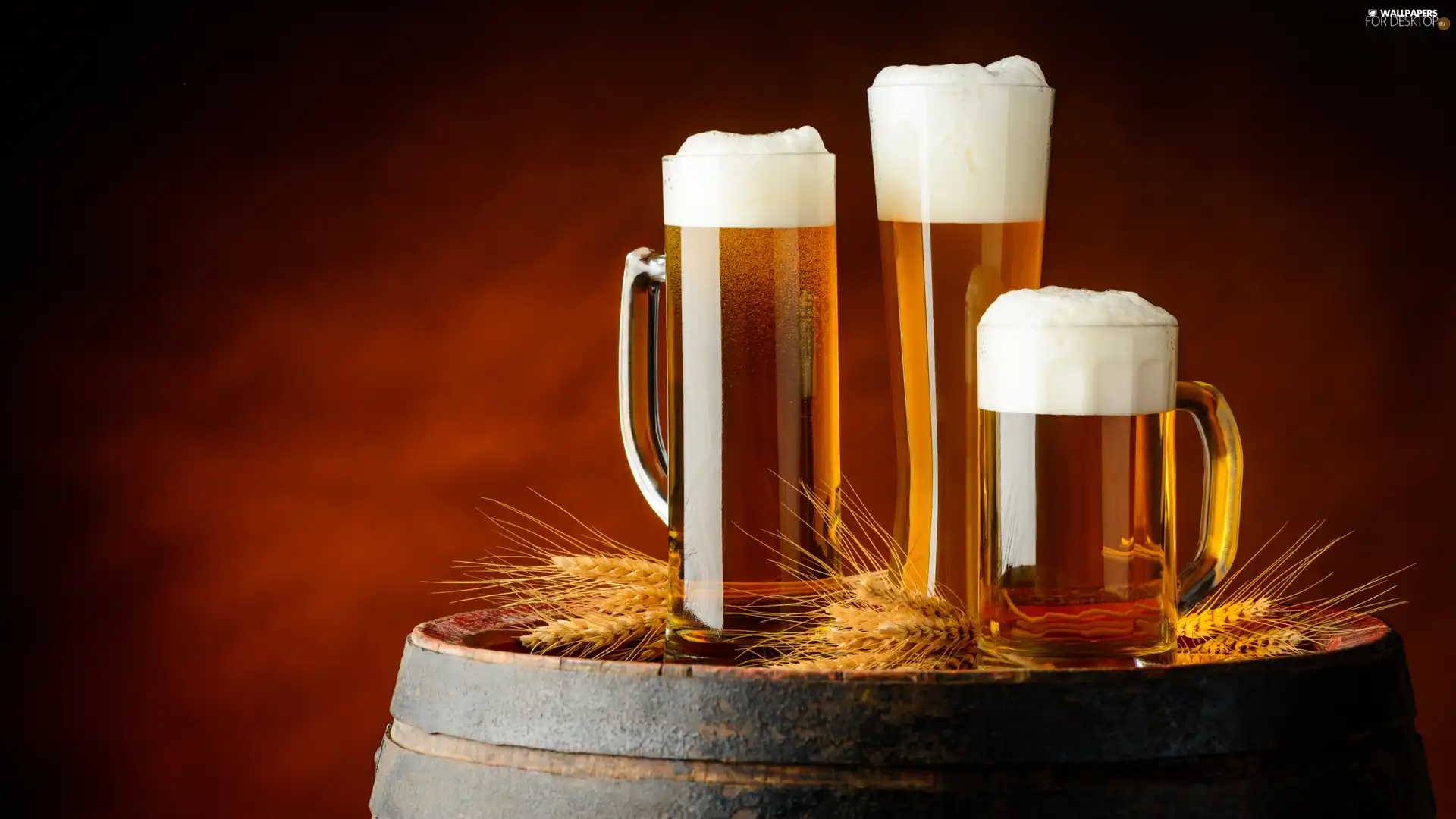 Mugs, wheat, barrel, Beer