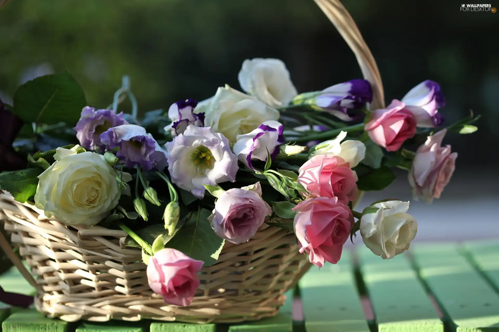 bouquet, wicker, basket, flowers