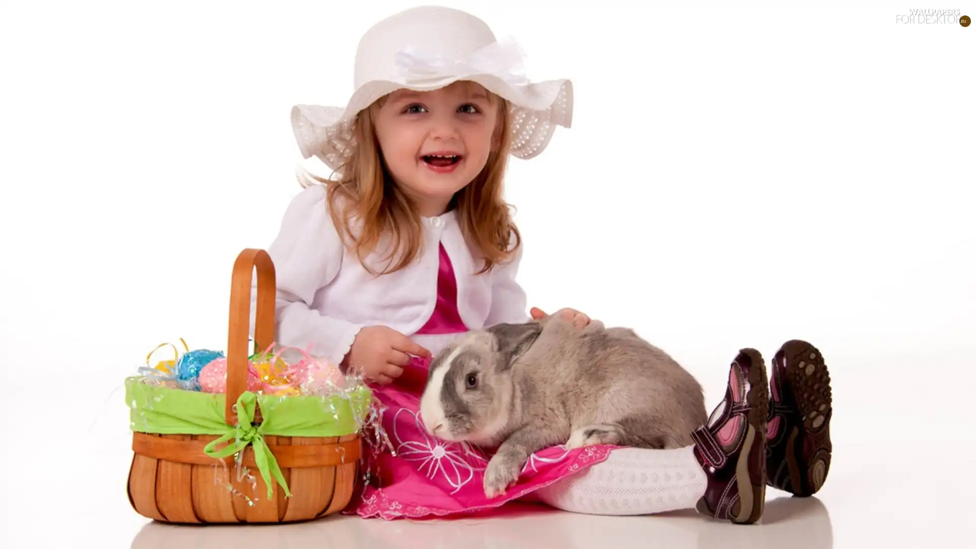 basket, girl, Rabbit