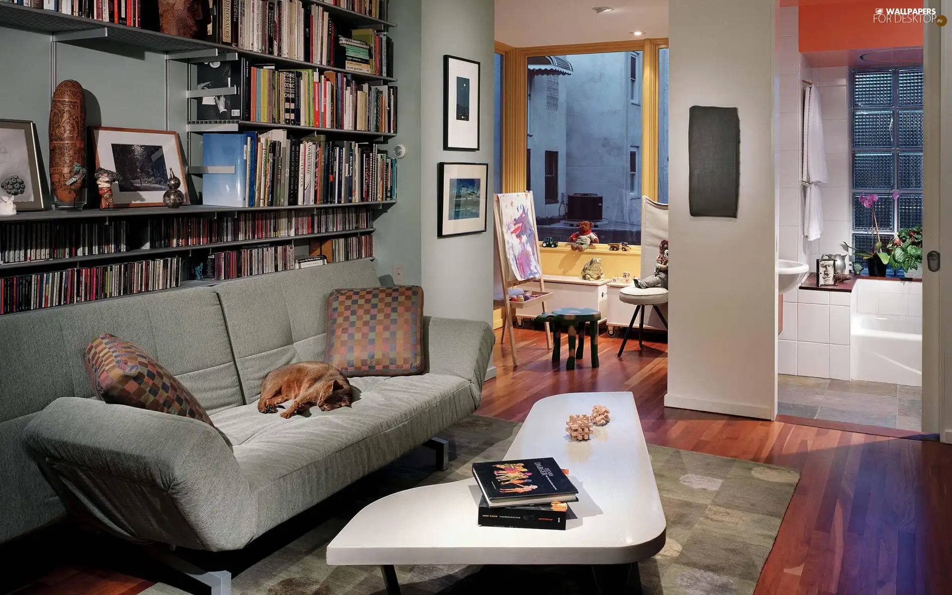 sofa, Books, Room, table