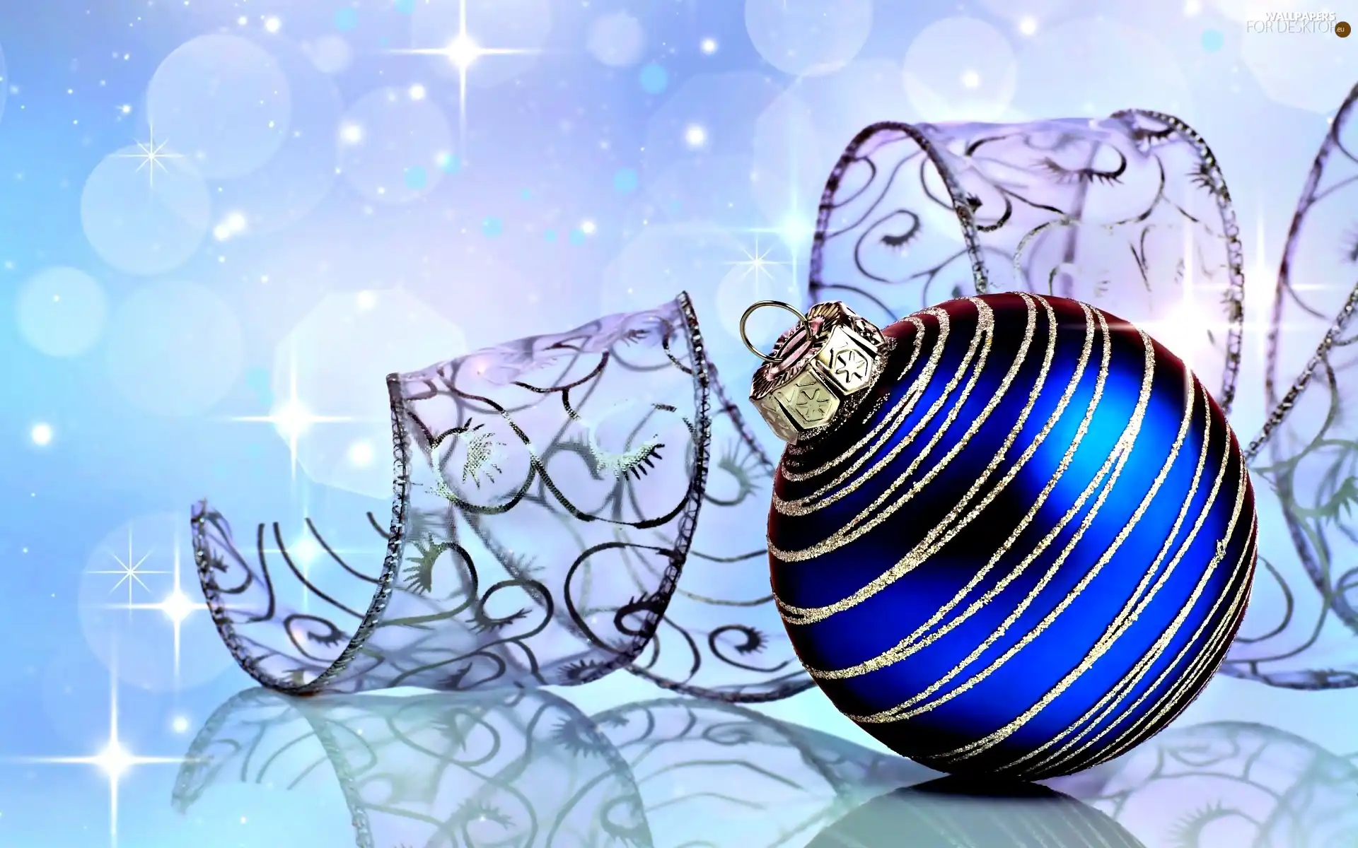 bauble, ribbon, decor, Blue, Christmas