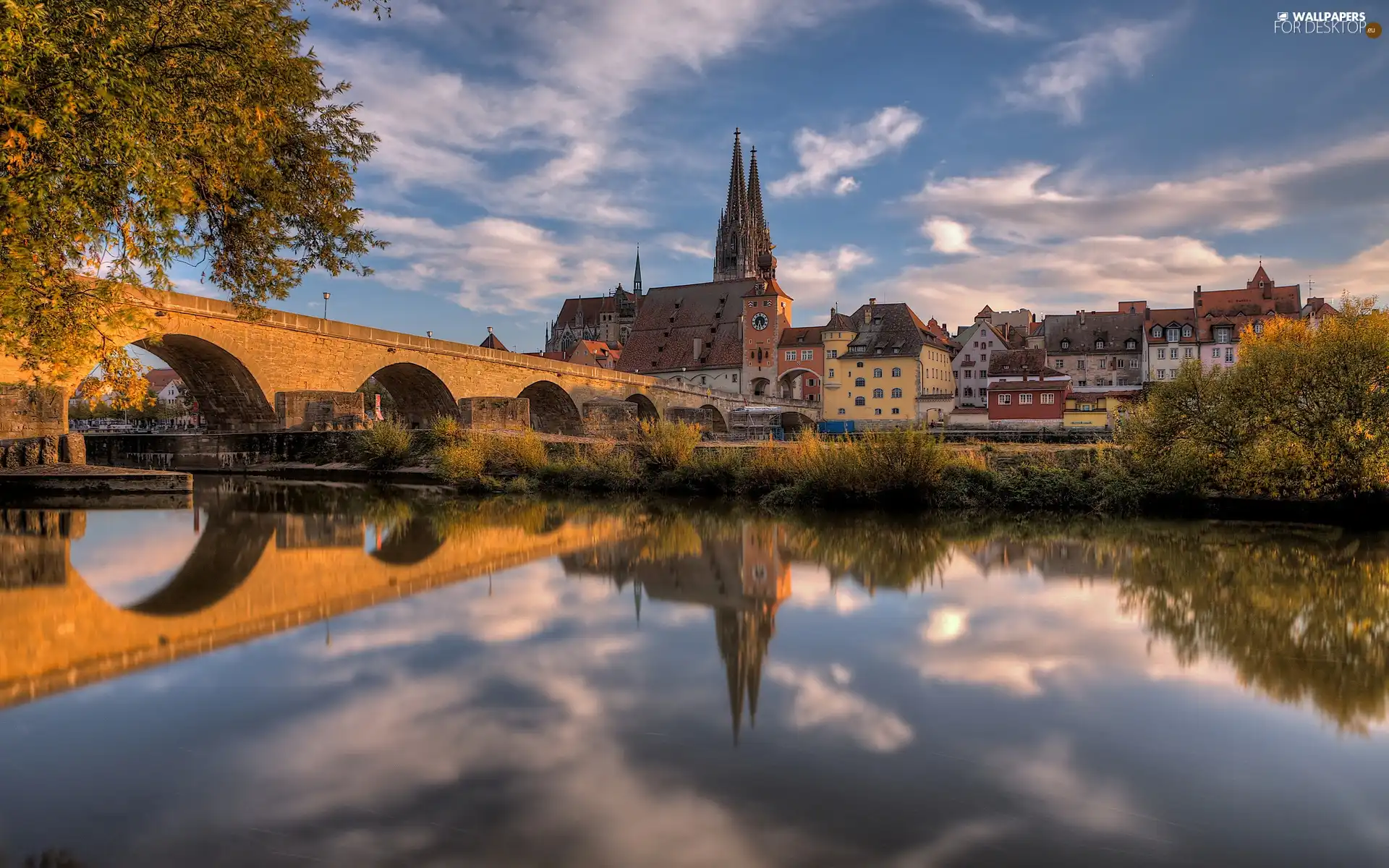 Bavaria, autumn, bridge, chair, River