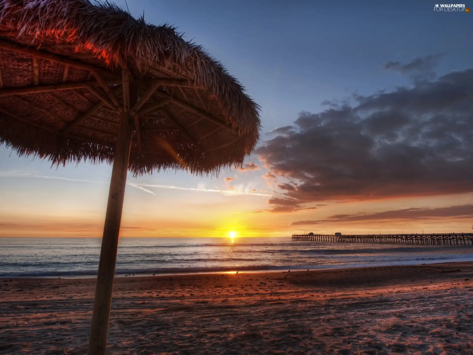 Beaches, sea, west, Umbrella, Sun