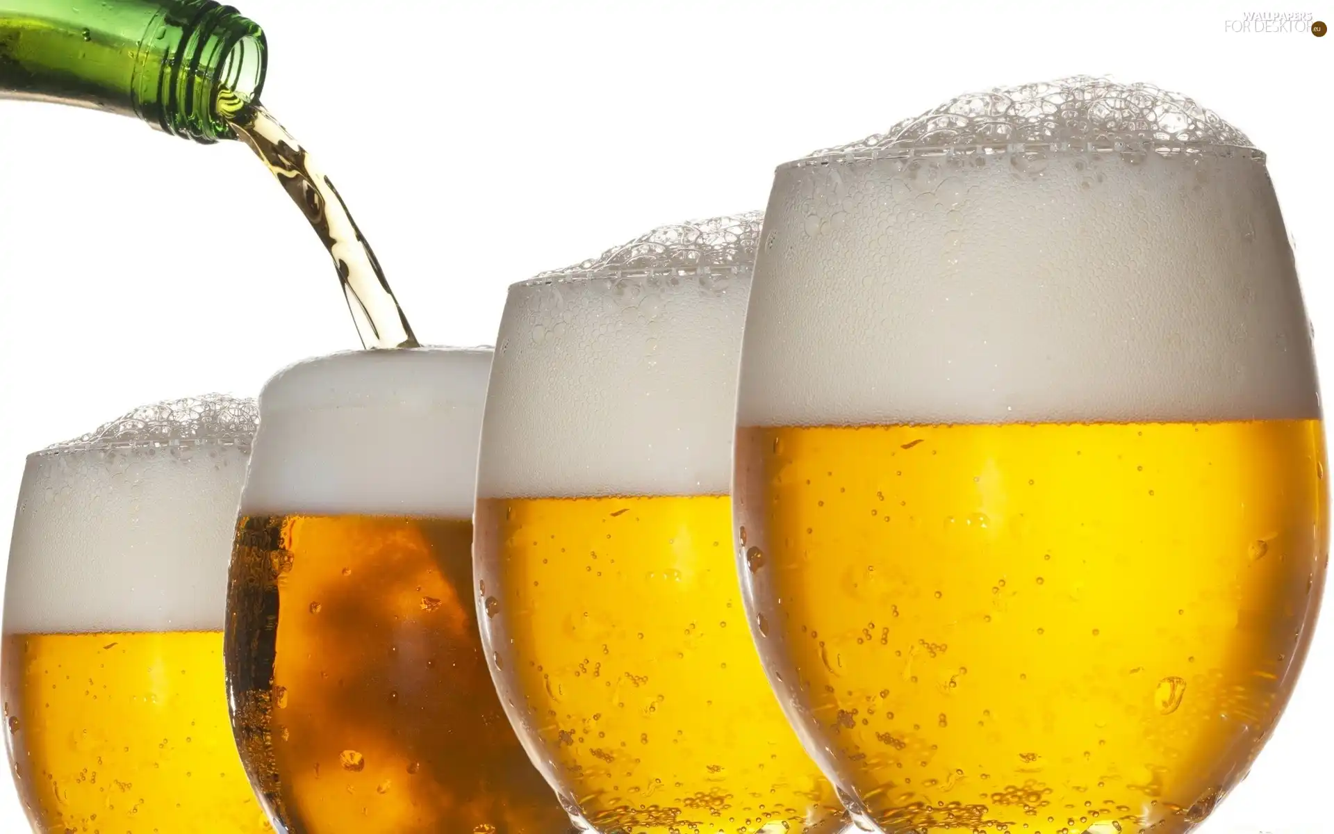 four, Bottle, Beer, glasses