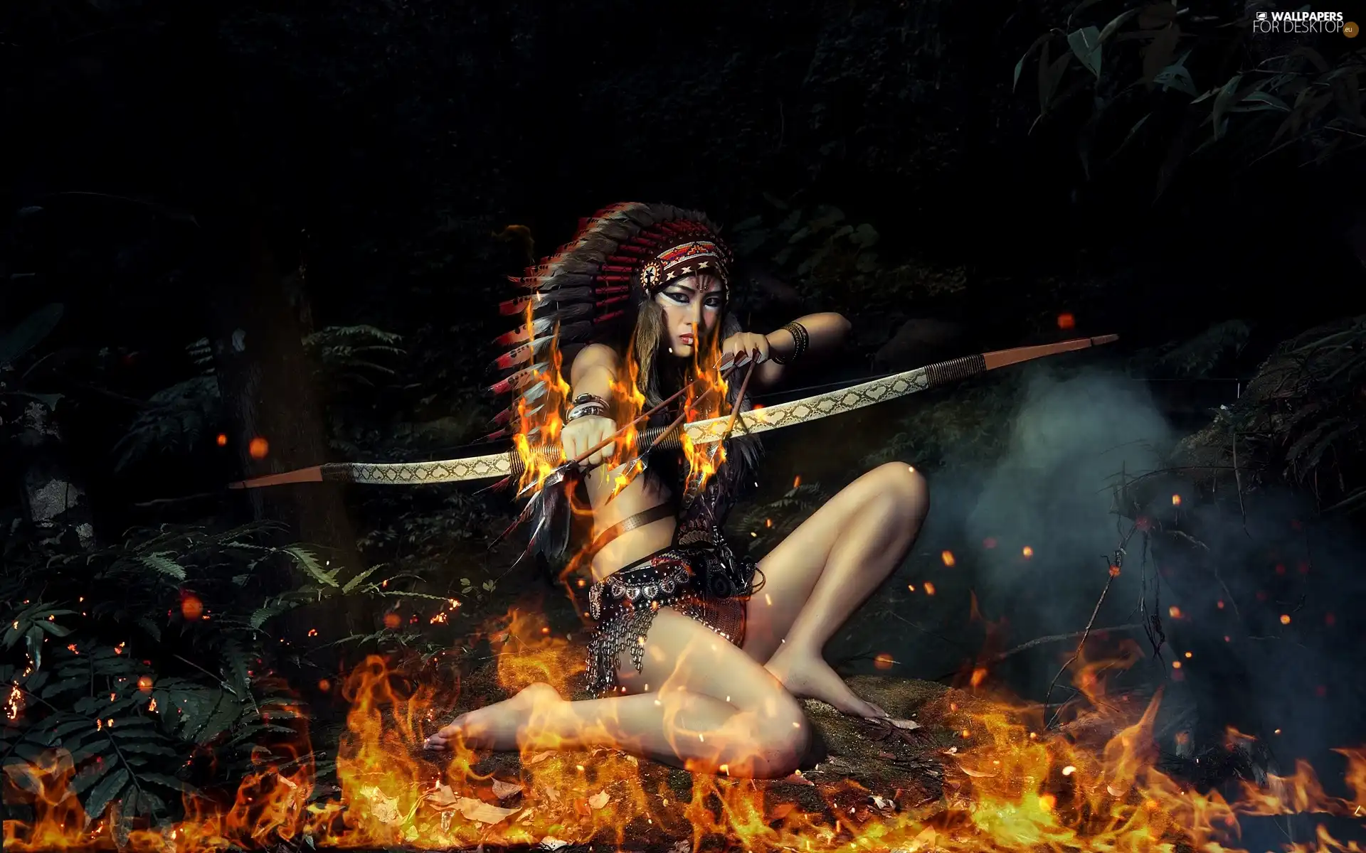 Women, Big Fire, Bow, Indian