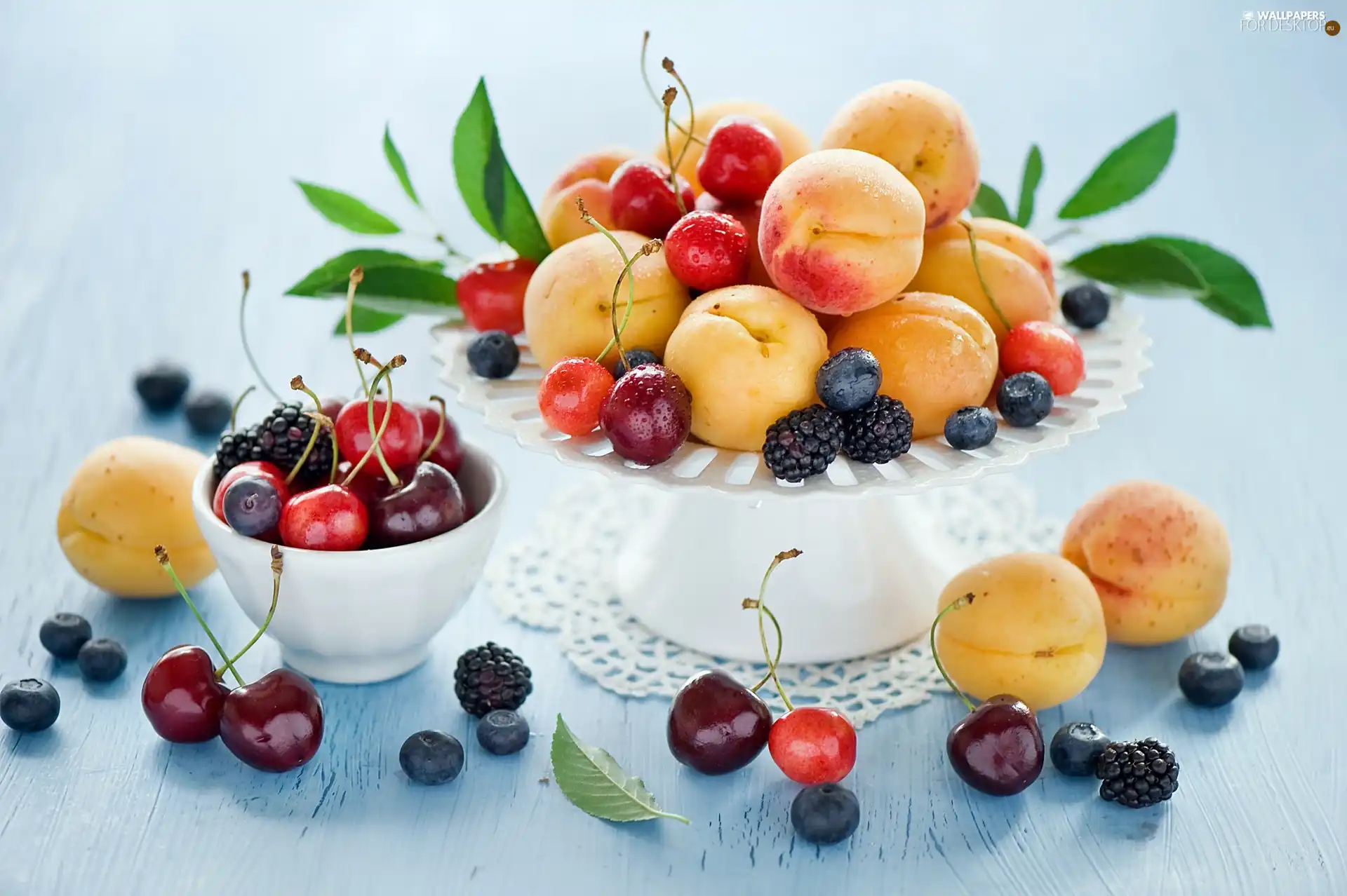 blackberries, composition, cherries, blueberries, peaches